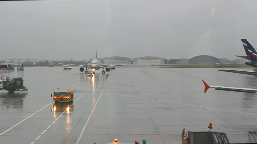 MOSCOW, RUSSIA - DECEMBER 18, 2011: Airfield airport timelapse - view from the