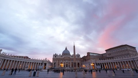 Piazza San Pietro, morning time lapse Vatican, Rome, Italy - February 26, 2015: The famous square, it stands the main temple of Christianity - St Peter's Basilica.