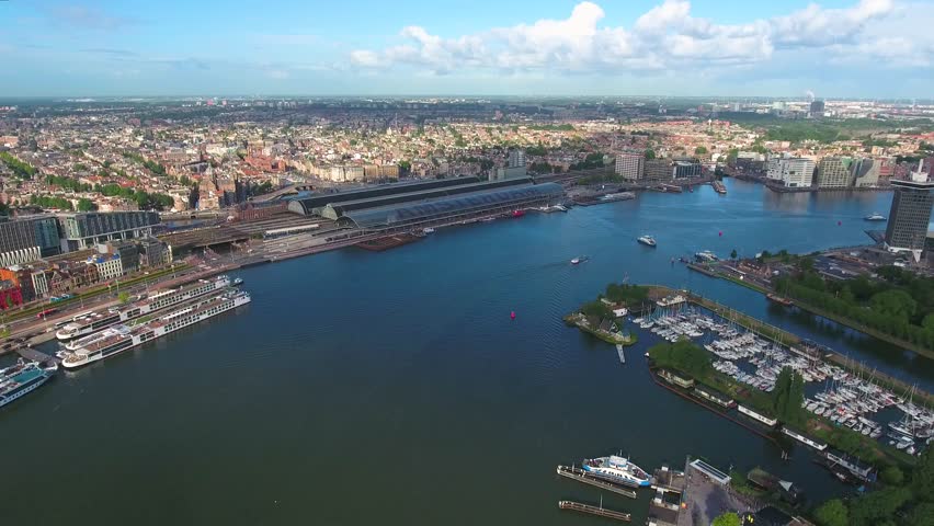 City aerial view over Amsterdam, The Netherlands. View from the bird