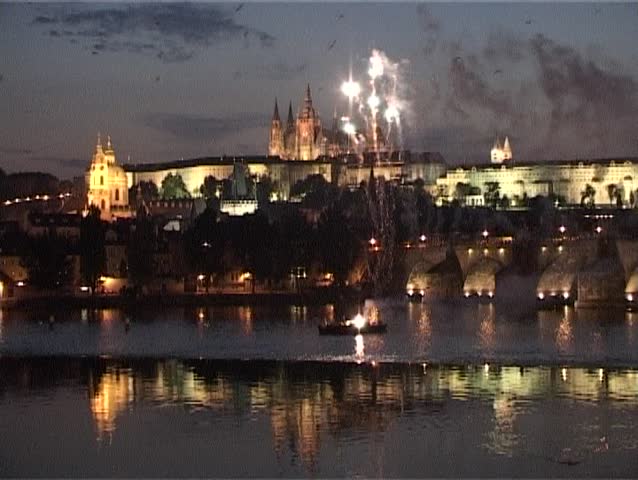 Fireworks in Prague with castle on the background.
