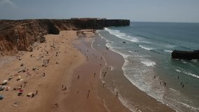 Aerial Video filming on the beach Tonel. Sagres