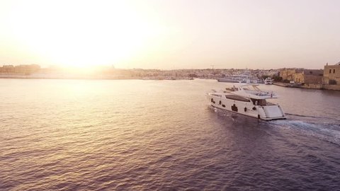 Drone Footage Of Luxury Boat Sailing In Mediterranean Sea Malta 