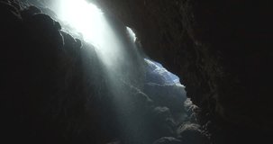 sun rays in the cave underwater