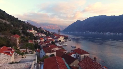 Drone video - Perast, Old town on the Bay of Kotor in Montenegro
