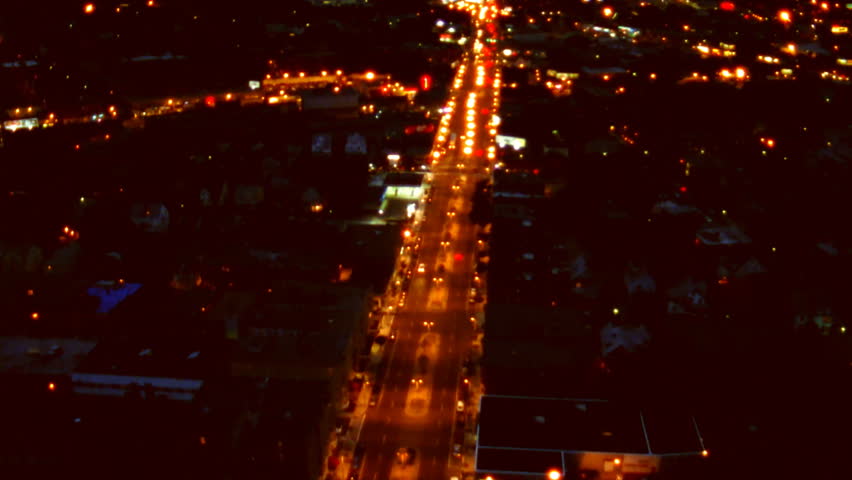 Aerial view of overpass at night in Boston