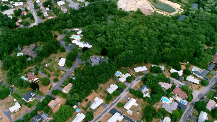 Aerial view of residential homes and construction zone