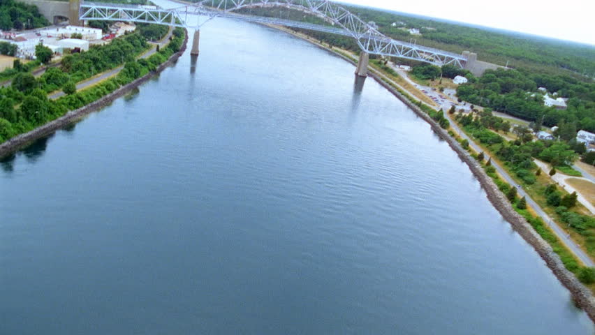 Aerial view of bridge and river
