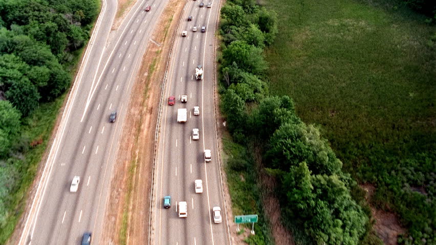 Aerial view of busy freeway