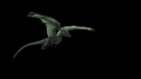 Animated realistic Dragon flying and breathing fire. Seamless loop with alpha channel.