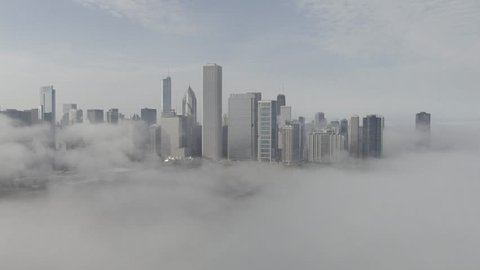 Chicago Foggy Days Aerial view from a Drone