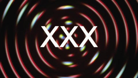 The text XXX appears over a set of spinning circles with a lens flare at the beginning. Grindhouse low-budget b-movie style.
