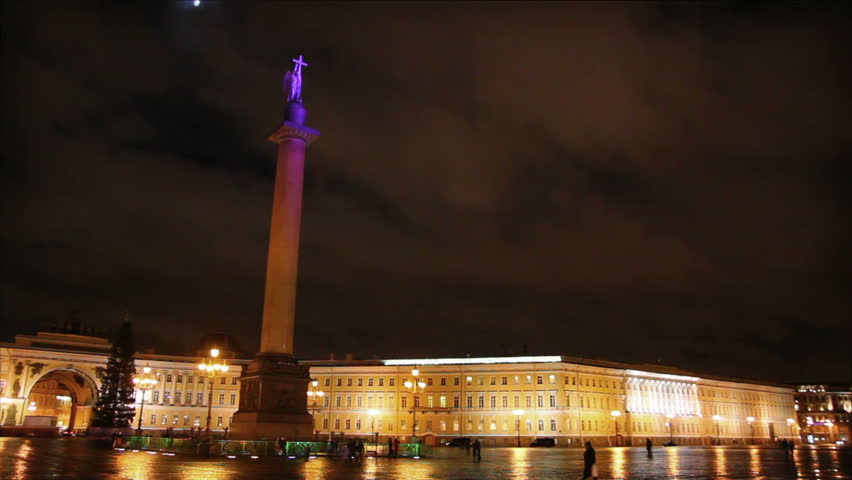 Palace Square in St. Petersburg, moonlit night - timelapse