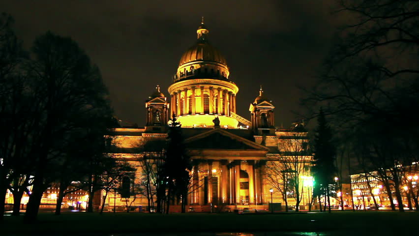 isaakiy cathedral dome at night, Saint-petersburg, Russia - timelapse