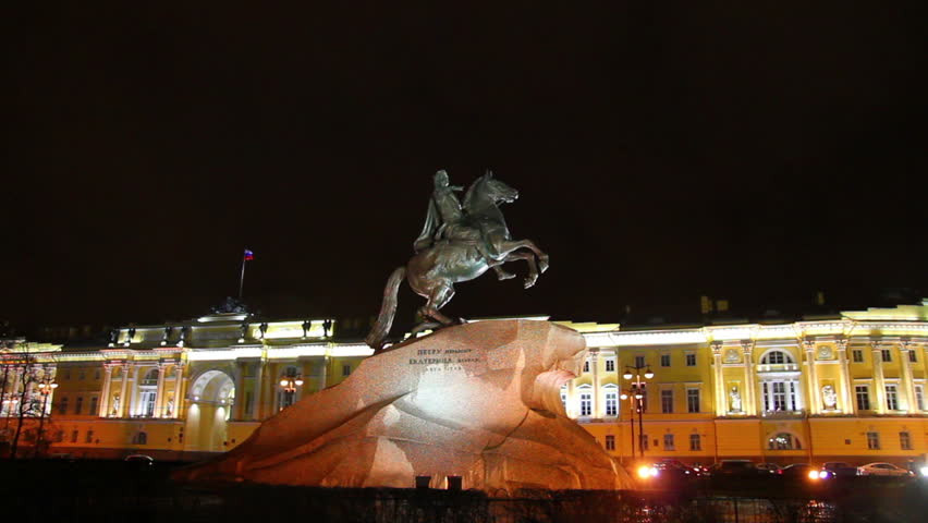 Peter 1 monument at night in Saint-petersburg, Russia