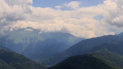 Clouds in the mountains Panorama timelapse Sochi, Russia.