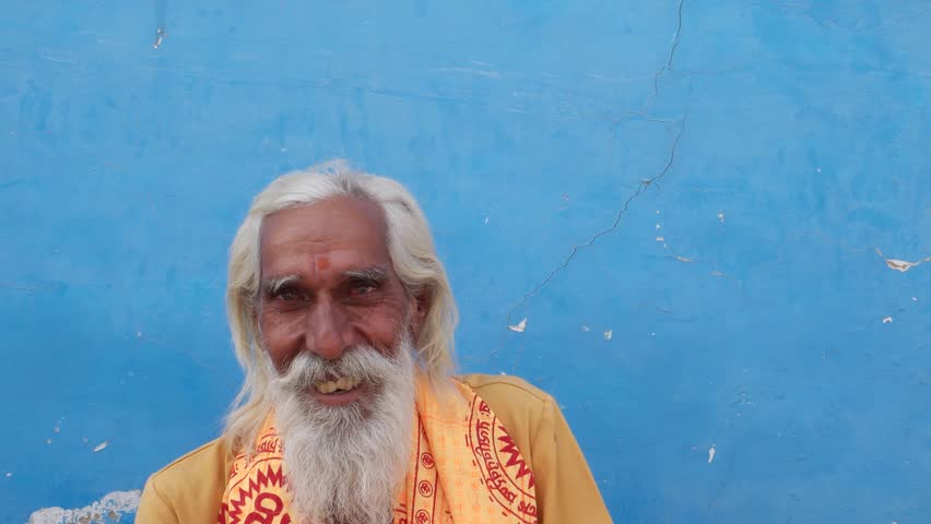 Hindu Sadhu, holy man, smiling and hands in namaste prayer mudra Royalty-Free Stock Footage #21595744