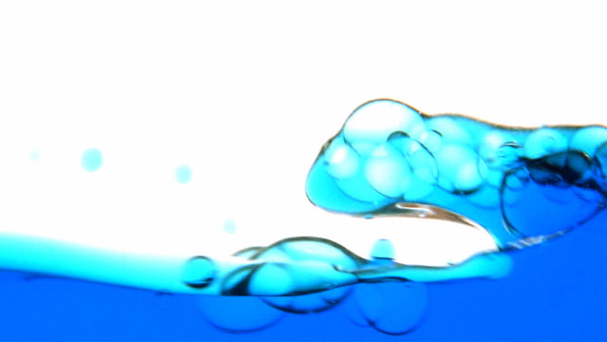Blue bubbles and liquid moving