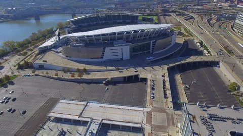 CINCINNATI - NOVEMBER 5: Aerial video Paul Brown Stadium home to the Cincinnati Bengals and opened in 2000 at 1 Paul Brown Stadium November 5, 2016 in Cincinnati OH, USA