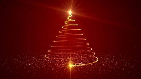 3d animated christmas tree over red background, with copy space