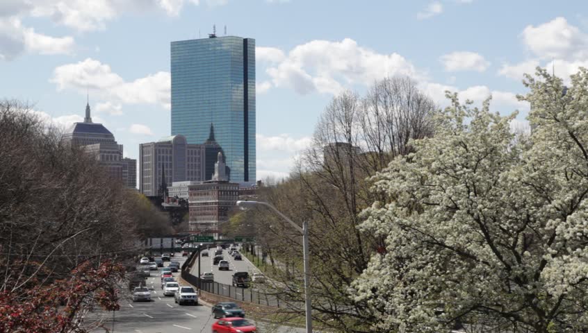 Boston City Street busy with cars