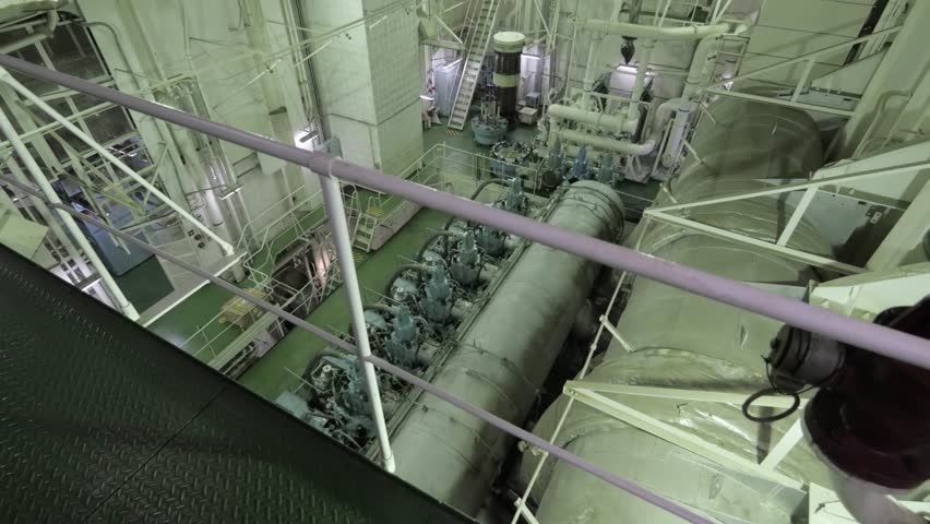 Marine propulsion in engine room of ship