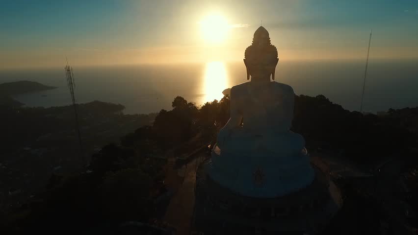 Aerial: Sunset at Big Buddha.
