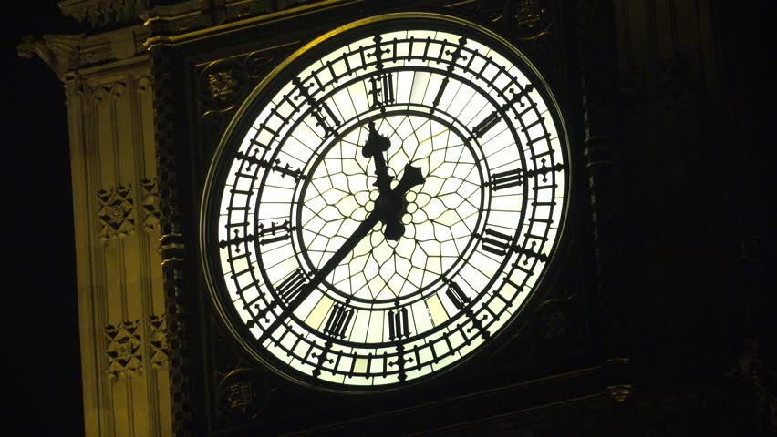 4K London Big Ben Closeup by Night, Elisabeth Tower Clock, Landmark in UK