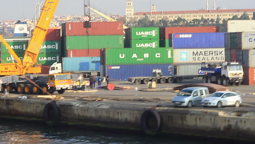 ISTANBUL - NOVEMBER 21: Crane truck runs in Haydarpasa sea port on November 21,