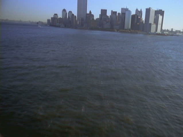 Approaching World Trade Center from air 1990s