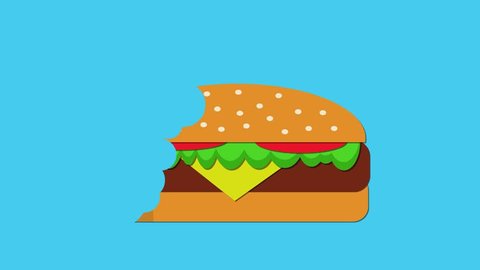 Beef burger appearing then eaten motion graphic keyable background