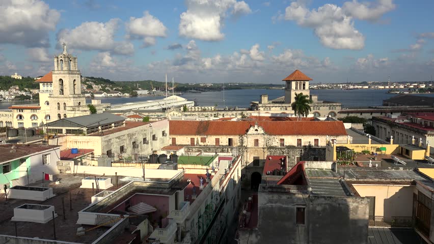 Old Havana (La Habana Vieja) skyline with the harbor, Sierra Maestra sea Terminal, basilica of San Francisco de Asis & Orthodox Church.