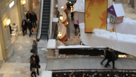 top view people in shopping Mall, blurred, choosing gifts for Christmas and new year rush