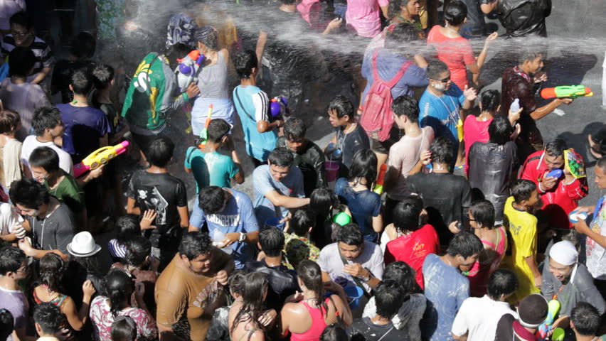 BANGKOK - APRIL 15, 2012: Thai people are celebrating Songkran Water Festival at