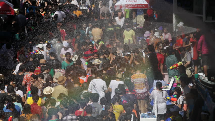 BANGKOK - APRIL 15, 2012: Thai people are celebrating Songkran Water Festival at