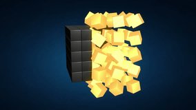 Cubes block. Assembling Big Data concept. 3D render HD footage. Alpha matte channel included.