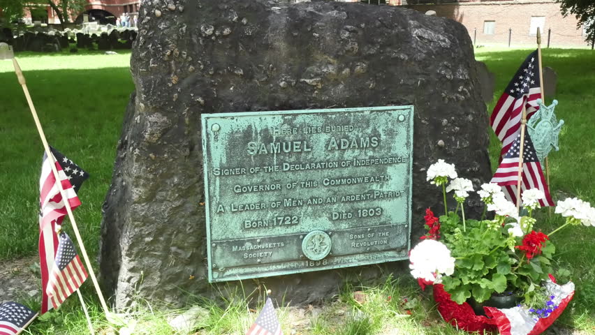 A plaque marks the grave of the American patriot Samuel Adams.