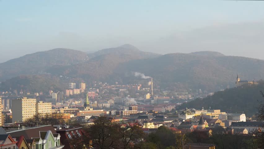 City panorama Usti nad Labem aerial view idustrial, Czech republic