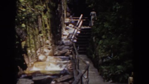 MOUNT WASHINGTON NEW HAMPSHIRE 1939: narrow stream flowing near to handrails and stony steps