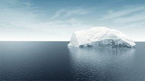 Animation of Arctic Landscape with Iceberg in the Ocean. 3D Rendering. Full HD 1920x1080 Video Clip