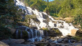 Mae Ya waterfall one of the famous waterfall at Doi Inthanon National Park, mountain in Chiangmai, Thailand, 4k video footage.