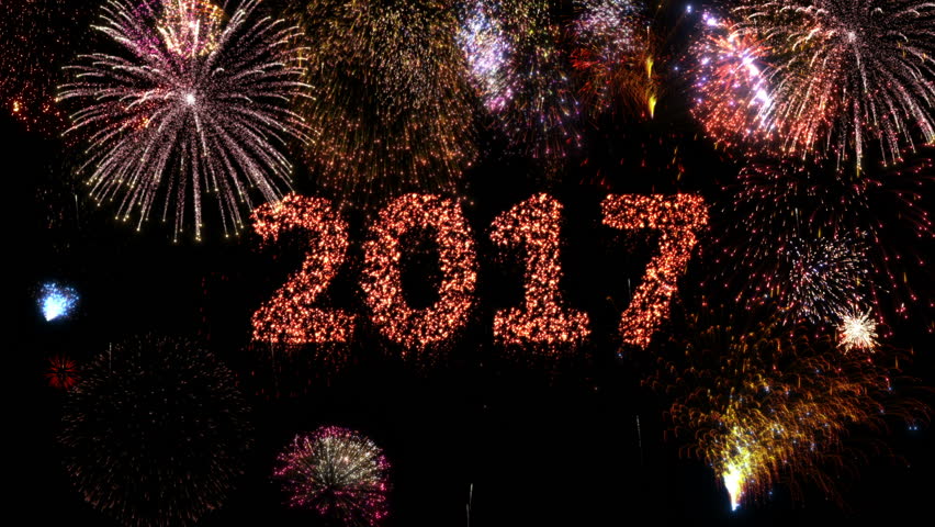 Fireworks with New Year Greeting. Stock Footage Video (100% Royalty