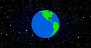 Plant Earth Globe Rotating Through Space With Space and Stars in Bacground 3D Rendered Animation in Cartoon Style