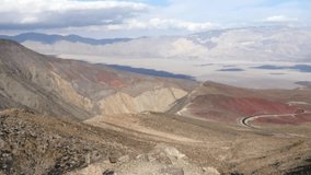 Pan view from a viewpoint above mountains, in Death valley, California, in United states of America