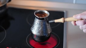 Video Preparation of turkish coffee, selective focus