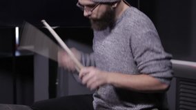 Drummer video. The bearded drummer. Drummers performing live at a concert. Drummers at a concert. 