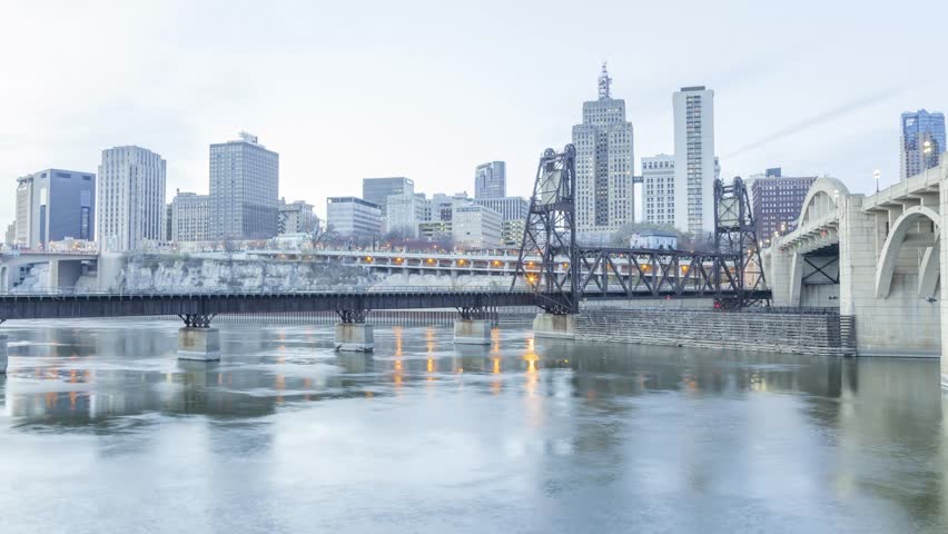 Twilight over St Paul and the Mississippi River 4K UHD Timelapse
