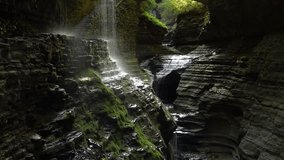 Exploring the gorge at Watkins Glen in upstate New York. This is Rainbow Falls, one of the most popular tourist stops along the hike. 