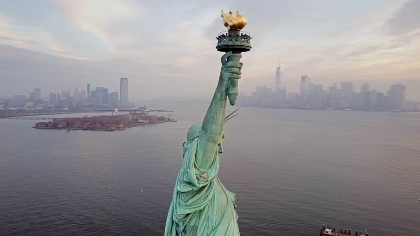 Aerial view Statue of Liberty 4K