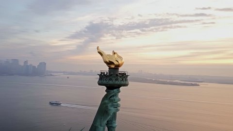 Aerial View of Torch Statue of Liberty 4K