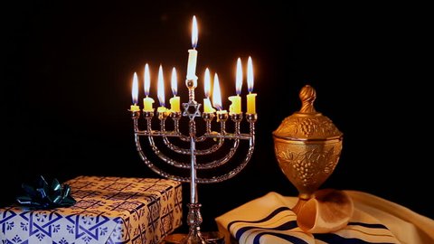 jewish holiday Hanukkah with menorah over wooden table Hanukkah candles